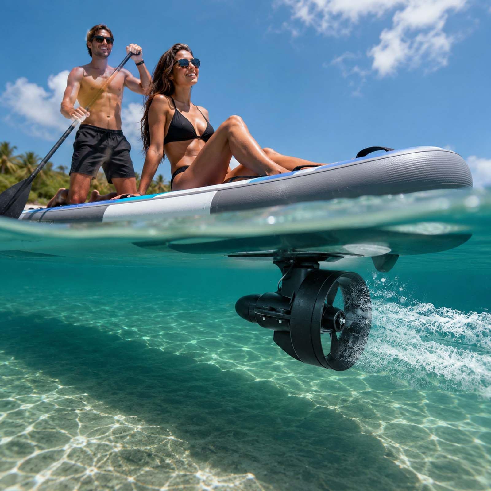 QFGain Hydrodynamic Electric SUP Fin Motor, 12V Underwater Thruster for Kayak Paddle Board, Low Drag Propeller for Inflatable Boat, 440LBS Thrust 216W