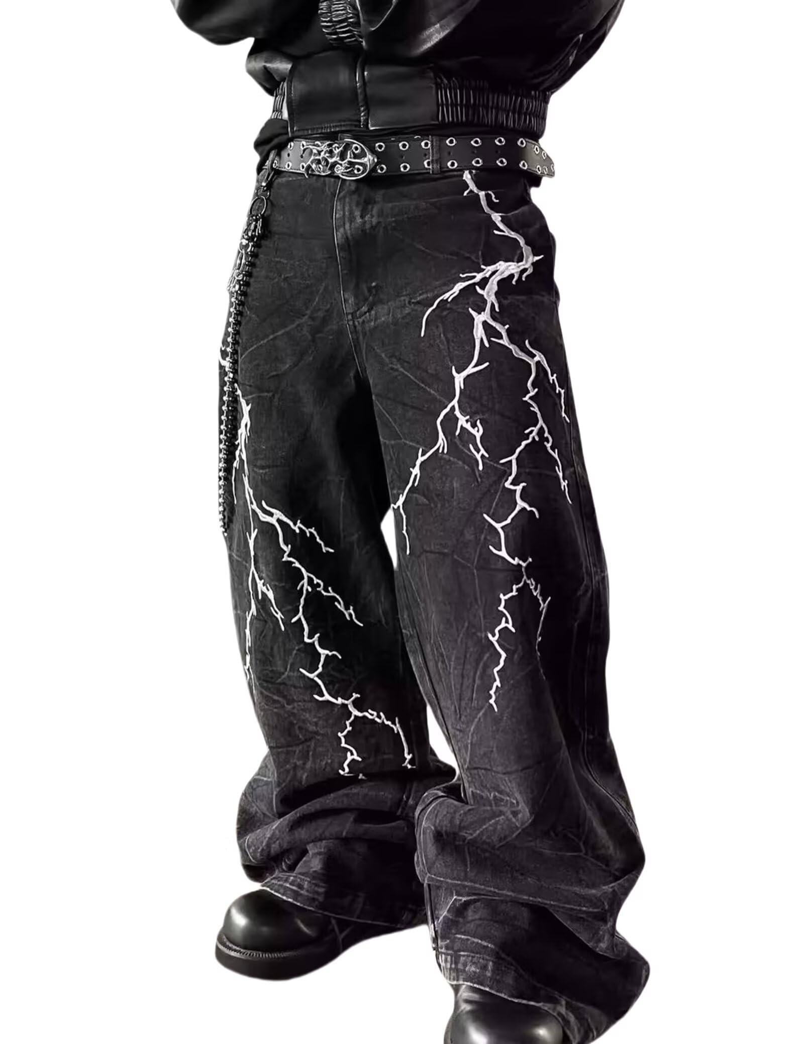 Amazon.com: Men Baggy Black Jeans Y2k Relaxed Fit Graphic Jeans