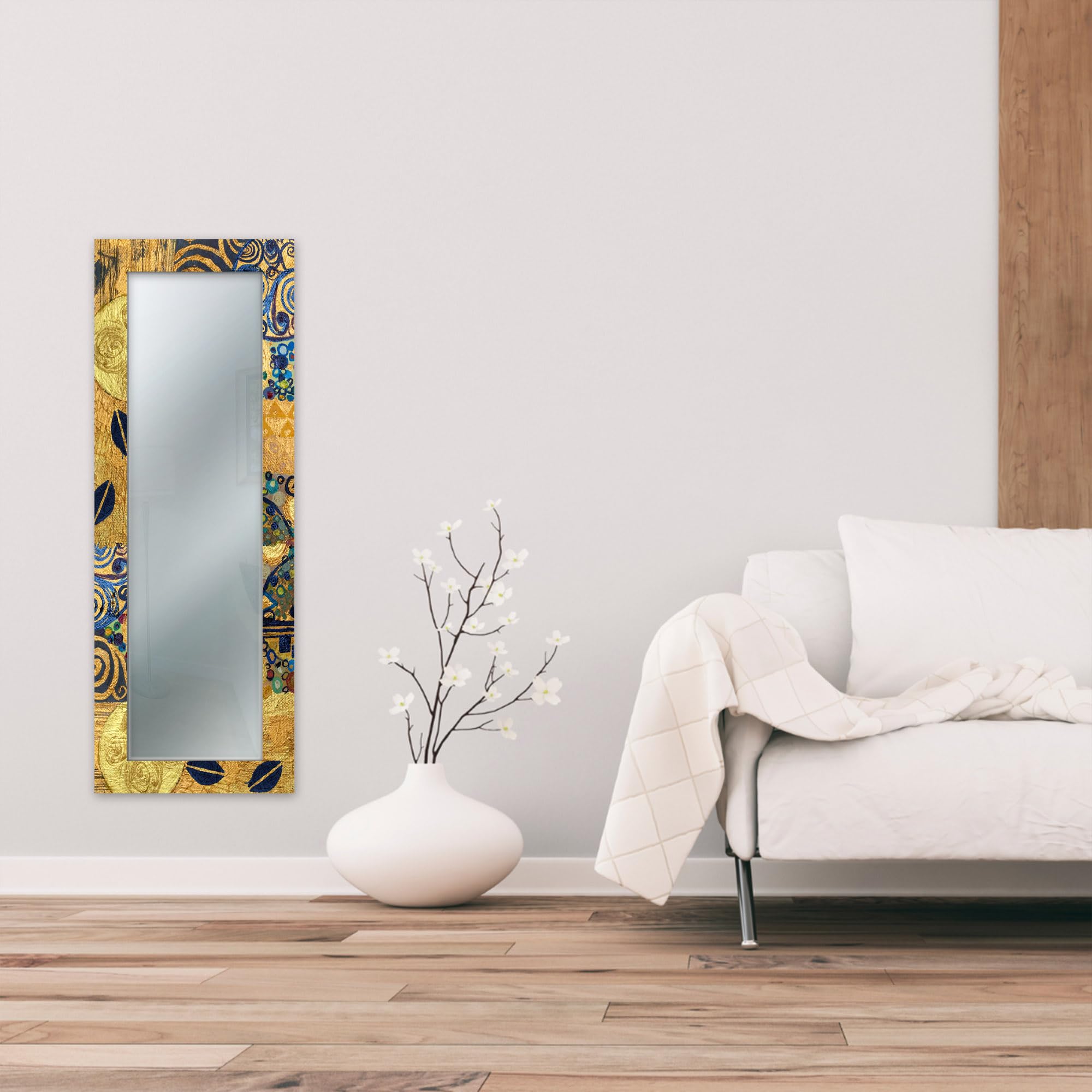 Lupia - Specchio da Parete Moderno MIRROR FANTASY KLIMT GOLD 44x127 cm, Decorazione Stile Artistico, Design per Camera da Letto e Ingresso, Cornice Stampata in Legno