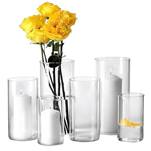Hurricand Candle Holder 6 PCS, Glass Pillar Candle Holder, Clear