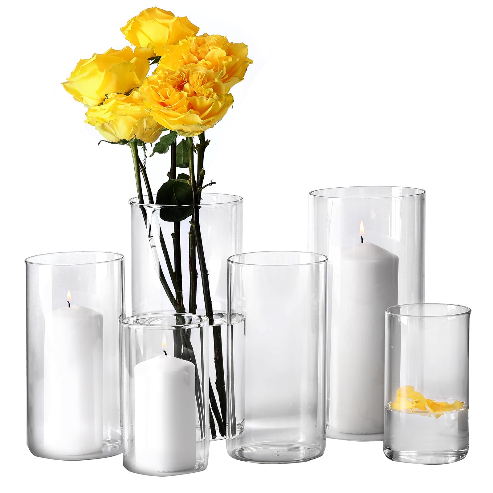 hurricand candle holder 6 pcs, glass pillar candle holder, clear glass cylinder candleholder glass cylinder vase for centerpieces wedding party decoration