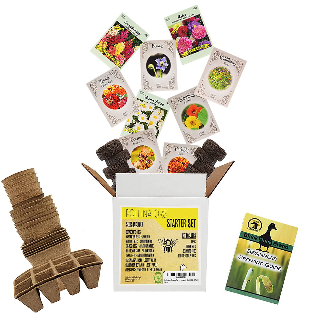 Deluxe Pollinators Garden Starter Kit - Includes: Seeds, Peat Pots, Netted Coir Pellets, and a Beginners Guide - Great for Beginners - Heirloom, Non-GMO