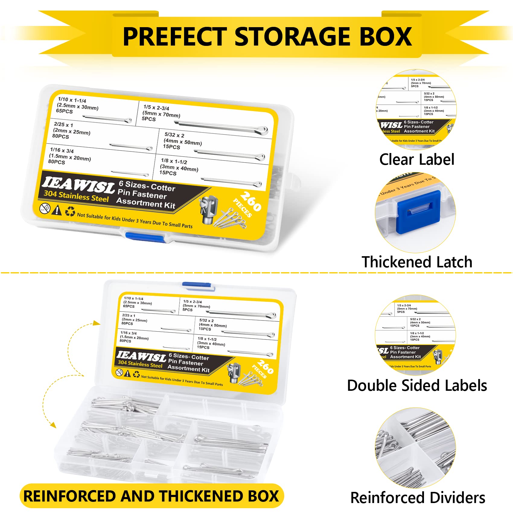 Snapklik.com : Cotter Pins Assortment Kit, 260Pcs 304 Stainless Steel ...
