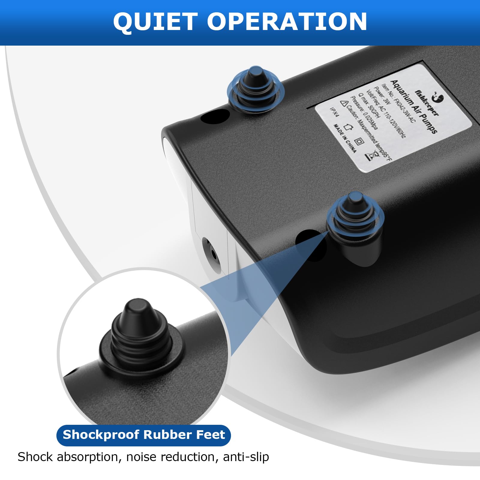 Fishkeeper - Bomba de aire para acuario de 3 W/5 W, bomba de aireador de oxígeno ajustable ultra silenciosa para tanques de peces de 1 a 160 galones, burbujeador de acuario de alto rendimiento con