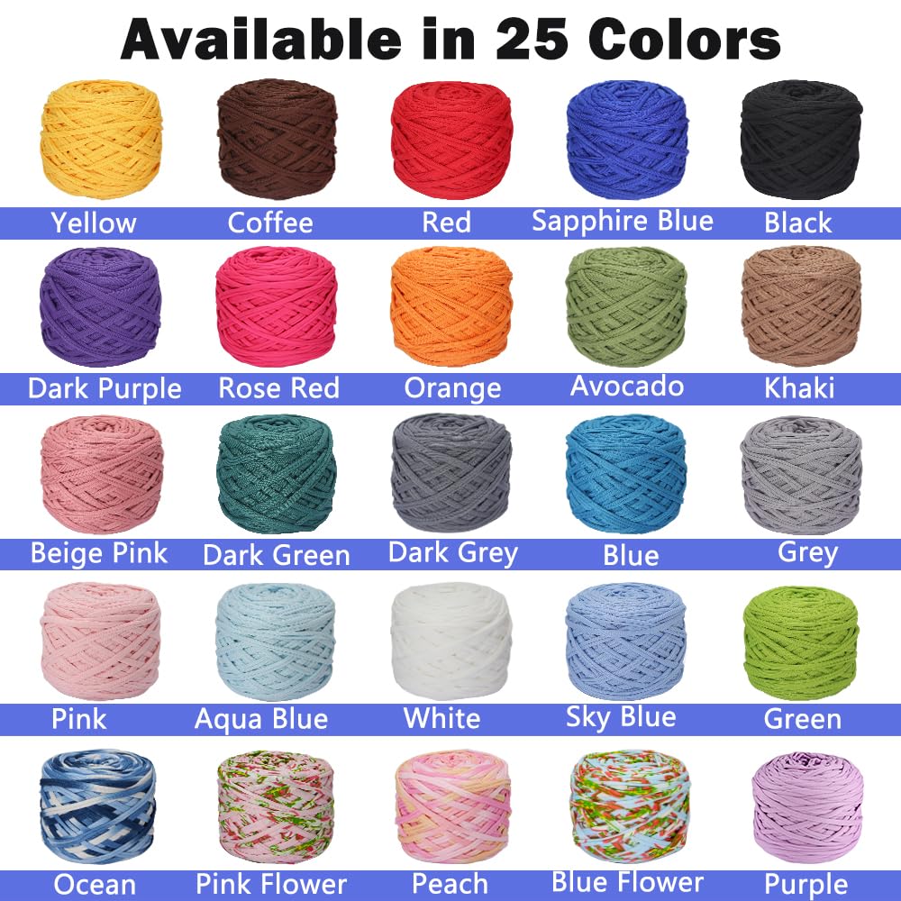 4 PCS 800g T-Shirt Yarn Elastic Fabric Crochet Cloth for DIY Knitting, Spaghetti Thick Yarn for Hand DIY Bag Basket Cushion Crocheting Projects, Home Decor (White+Pink+Blue+Grey)