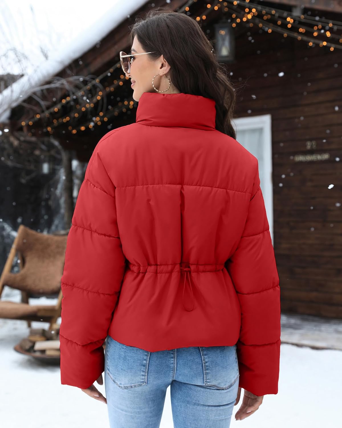 WHN Women Cropped Quilted Puffer Jacket 2025 Winter Outerwear Coat Warm Full Zipper Padded Jacket - Image 3