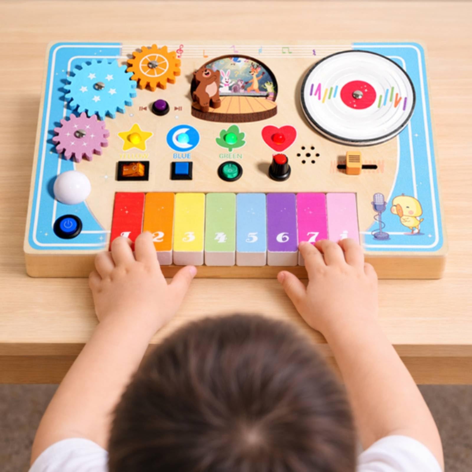 Tablero de Actividades Musical Infantil de Madera y Discos para Niños Pequeños Juguete Educativo Sensorial para Desarrollo de Motricidad Fina Adecuado para Regalo y Juego en Casa