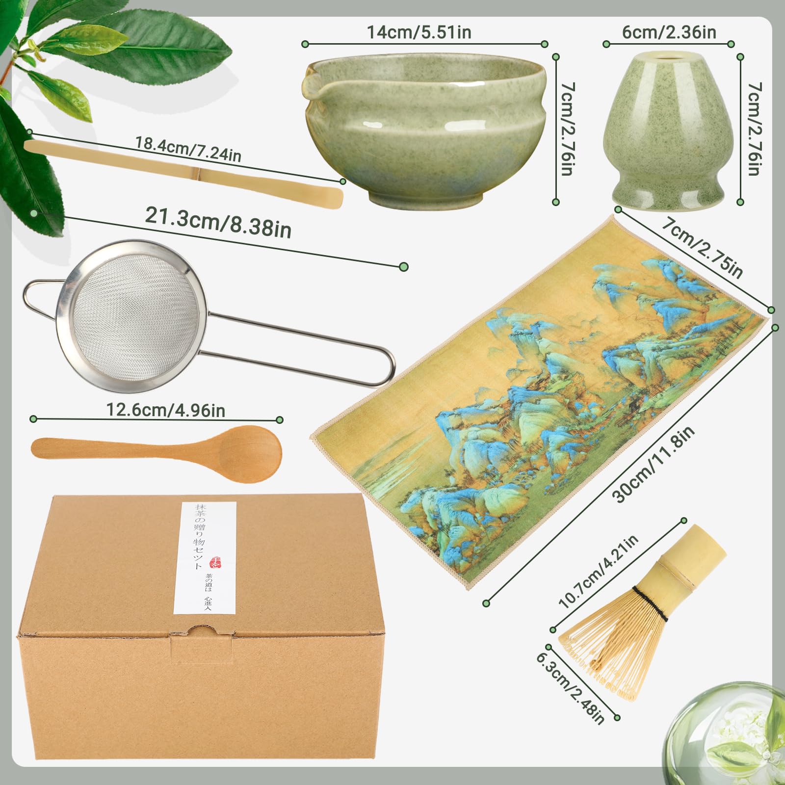 Kit Matcha, Set Tè Matcha 7 Pezzi, Frusta Matcha, Setaccio da Matcha, Ciotola Matcha, Supporto Chasen e Cucchiaio Matcha, Kit Matcha ideale per la Preparazione del Tè Matcha