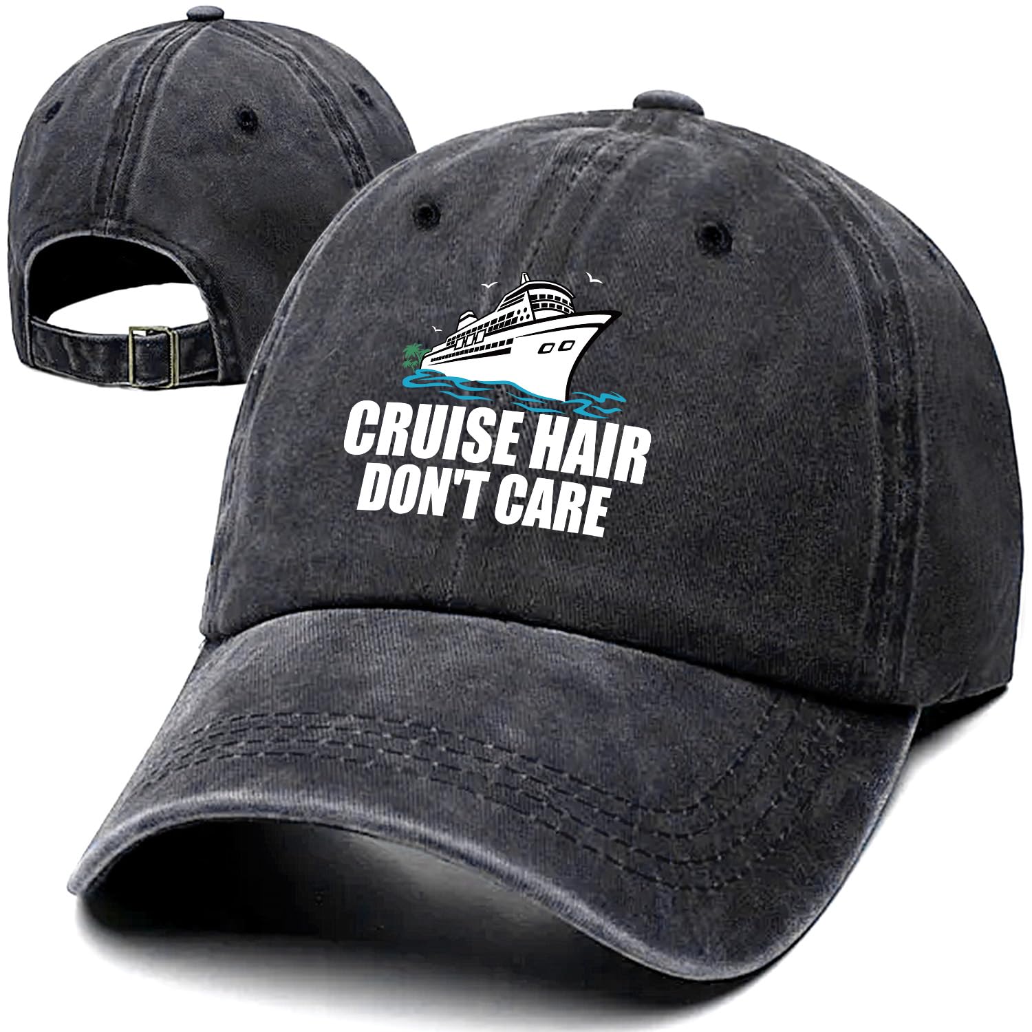 Cruise Hair Dont Care Funny Retro Washed Cotton Baseball Cap Adjustable Lightweight and Breathable Unisex Cruise Hat Outdoor