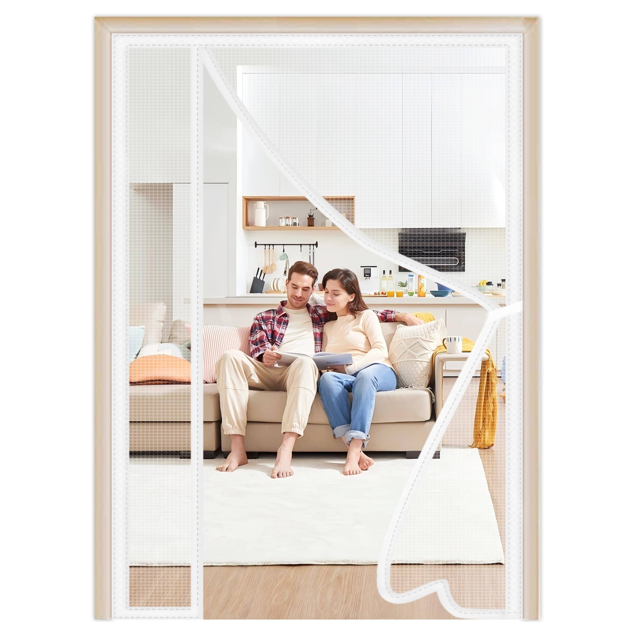 Luckyna White Side Opening Fly Screens For Doors 120X200cm Mesh Fly Curtain Mosquito Net Windows Self Adhesive Window Shuts Automatically Easy To Install Without Drilling