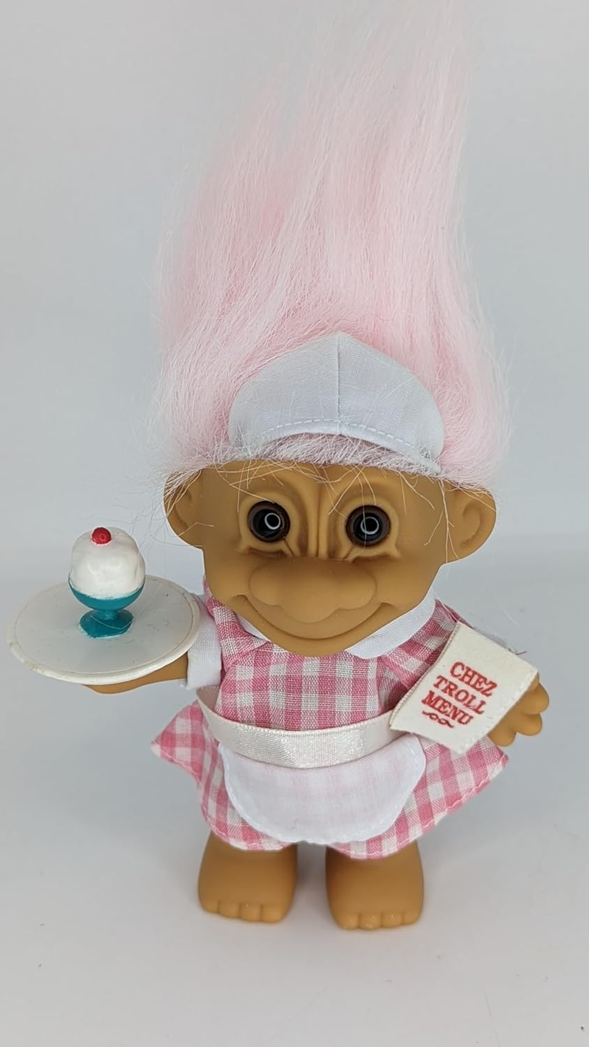Generic Russ Troll Doll Pink Hair Waitress Maitre d Server Good Luck Bingo Figure 5 inch, Orange