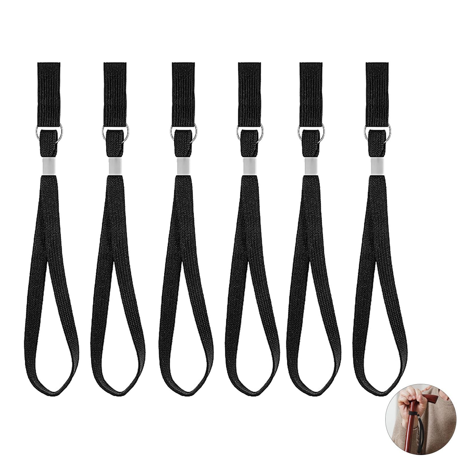 DALAETUS 6 Pièces Dragonnes pour Canne de Marche Kit, Sangles de Bâton de Marche Noires, Accessoires pour Bâtons de Marche, oucle de Poignet pour Canne pour un Meilleur Support