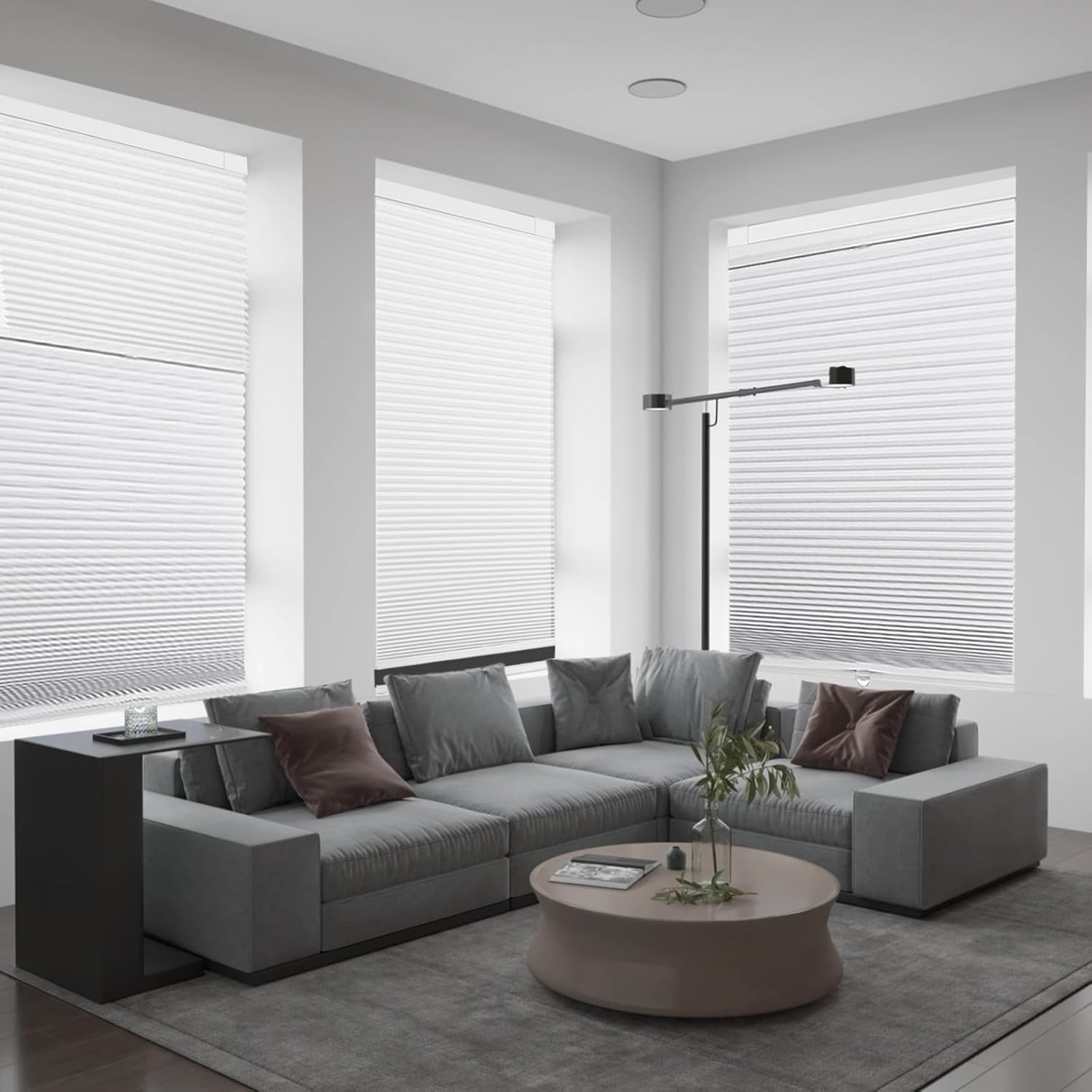 Changshade Custom Day Night Cellular Shades No Drill No Tools, Blackout/Light Filtering Double Honeycomb Blinds for Indoor Windows, Pull Down Shades for Home, Bedroom, Office, White