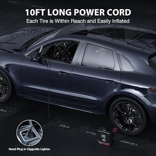 Miniatura 6 de NEXPOW Inflador de neumáticos, compresor de aire portátil de 150 PSI, bomba de aire de 12 V CC con manómetro digital dual y apagado automático,