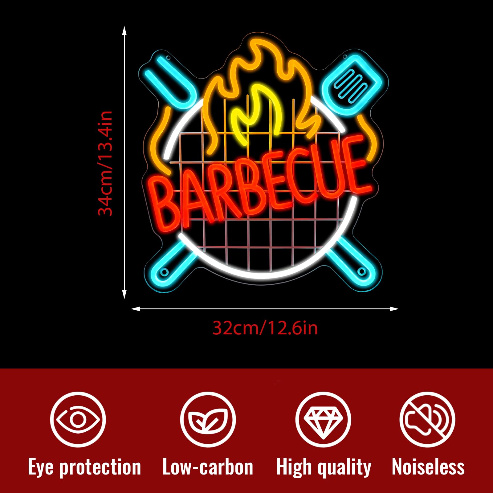 Enseigne Lumineuse Néon BARBECUE, Plaque de Porte BBQ LED USB avec Interrupteur à Intensité Variable pour Décoration Murale Extérieure