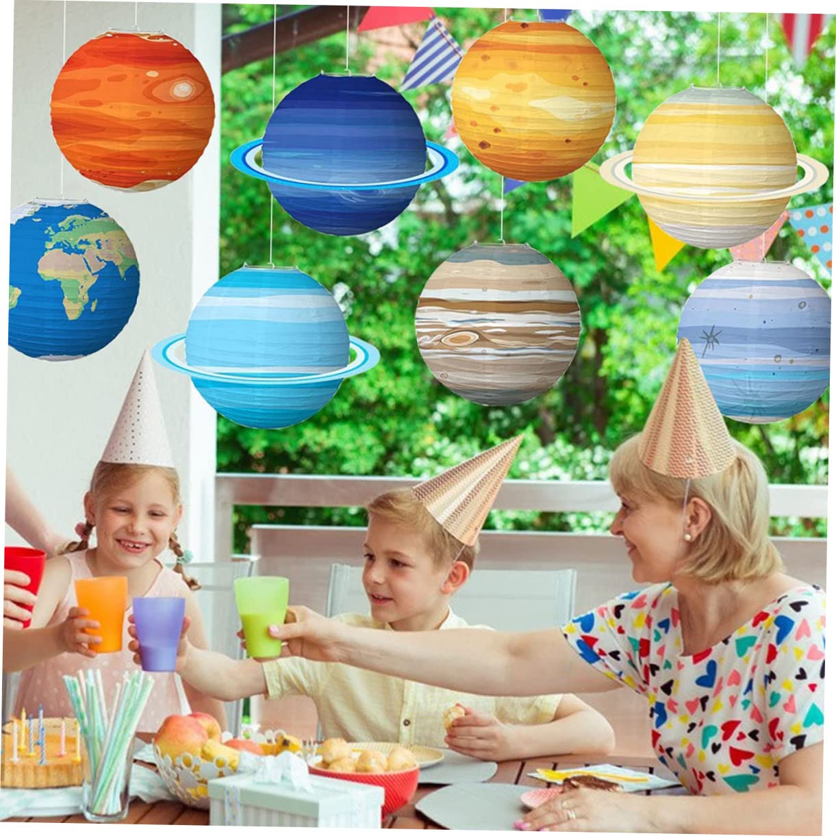 8 Stück Weltraum Papierlaternen aus Papier mit Planetenmotiven Hängende Dekoration für Kindergeburtstag Klassenzimmer und Sonnensystem Partys
