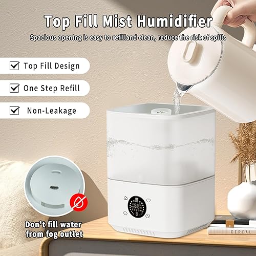 Miniatura 2 de Humidificadores para dormitorio, humidificador de llenado superior de 4 litros para habitación grande, humidificadores de niebla fría para