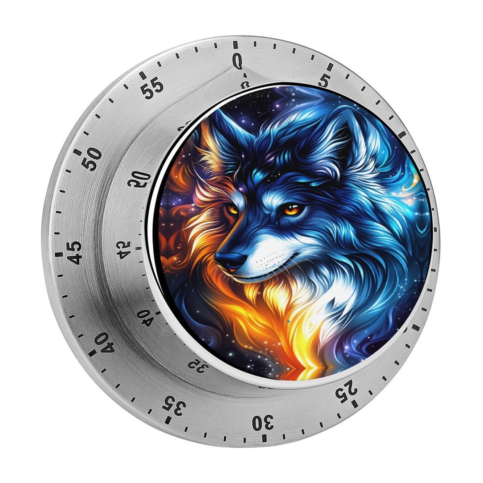 Cosmic Wolf Blue Fire Galaxy Art 60 Minute Wind Up Timer,Visual Mechanical Magnetic Timer with Loud Alarm for Kitchen