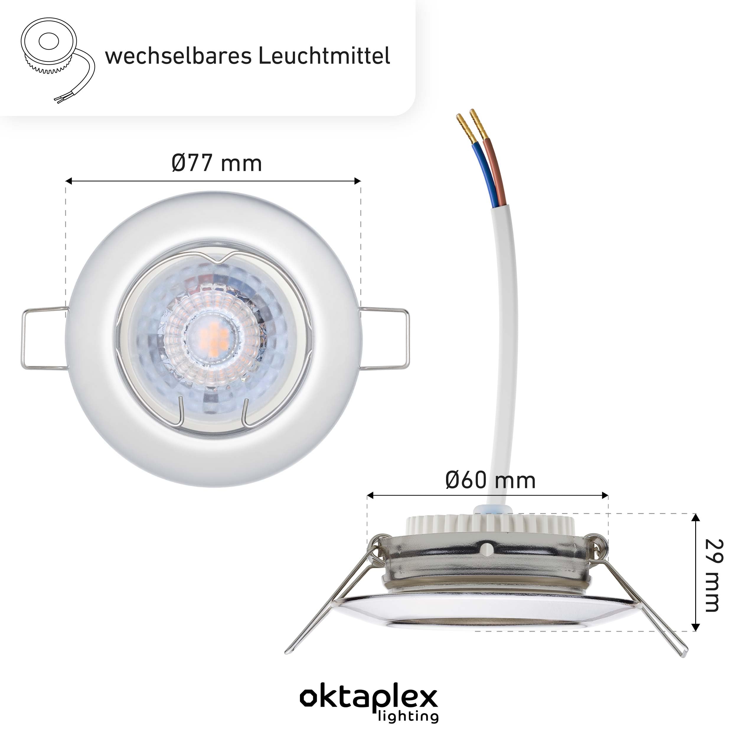 Oktaplex 9er Set Sedan LED Einbauspots 230V 3 Stufen dimmbar 3000K Warmweiß | 22mm Einbautiefe, Lochmaß 60mm, 4,8W, 380lm, 110° Einbauleuchte Sedan, Chrom flach