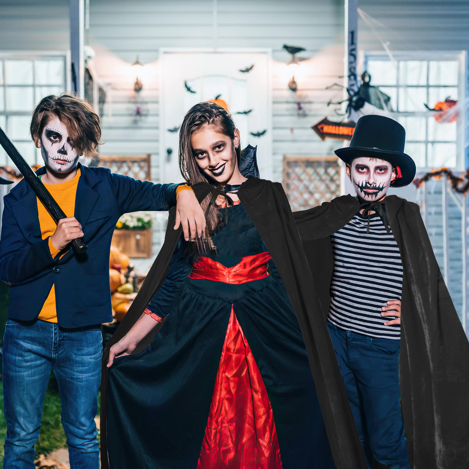 Vampir Umhang Mit Kapuze – Halloween Cape Aus Samt, In Schwarz/Rot, 3 Größen (130/150/170 Cm), Für Erwachsene & Kinder