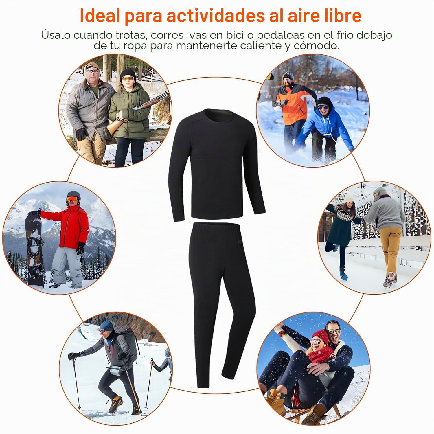 Conjunto Ropa Interior Térmica Calefactable, Ropa Interior Calefactable Hombre con 20 Zonas Calefactables, 5 Temperatura, Camisetas Termicas & Pantalon Termico para Moto Caza Esquí