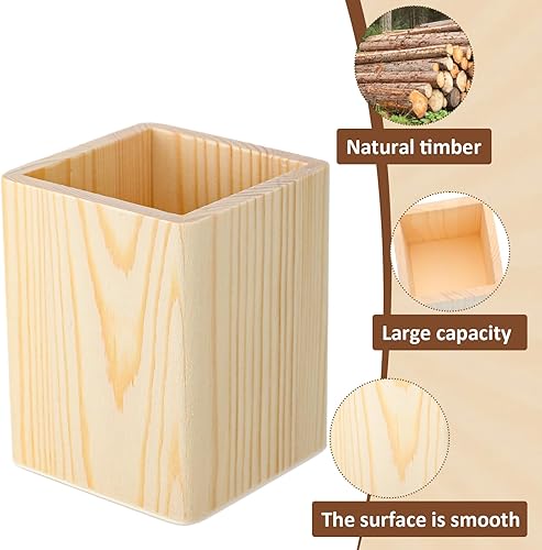 Miniatura 3 de 10 Pack Wood Pen Holder Unfinished Wooden Pencil Holder for Homemade DIY Crafts Mini Wood Pencil Box Small Wooden Crates for Crafts Projects, 3 x 3