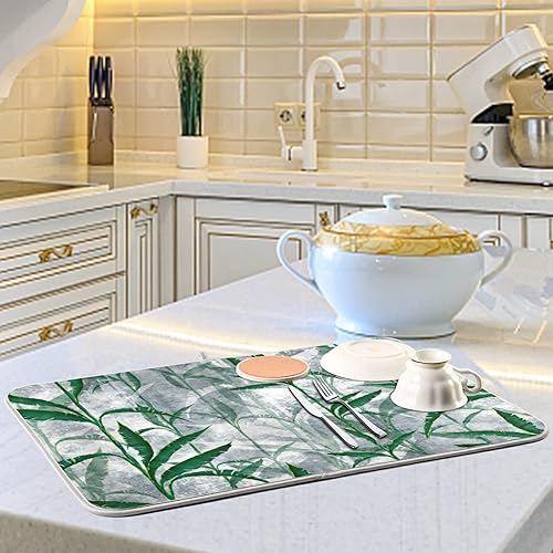 Vista 158 de Tapete de secado de platos de flores de fondo negro para encimera de cocina de 18 x 24 pulgadas, tapete de microfibra absorbente, tapete de secado