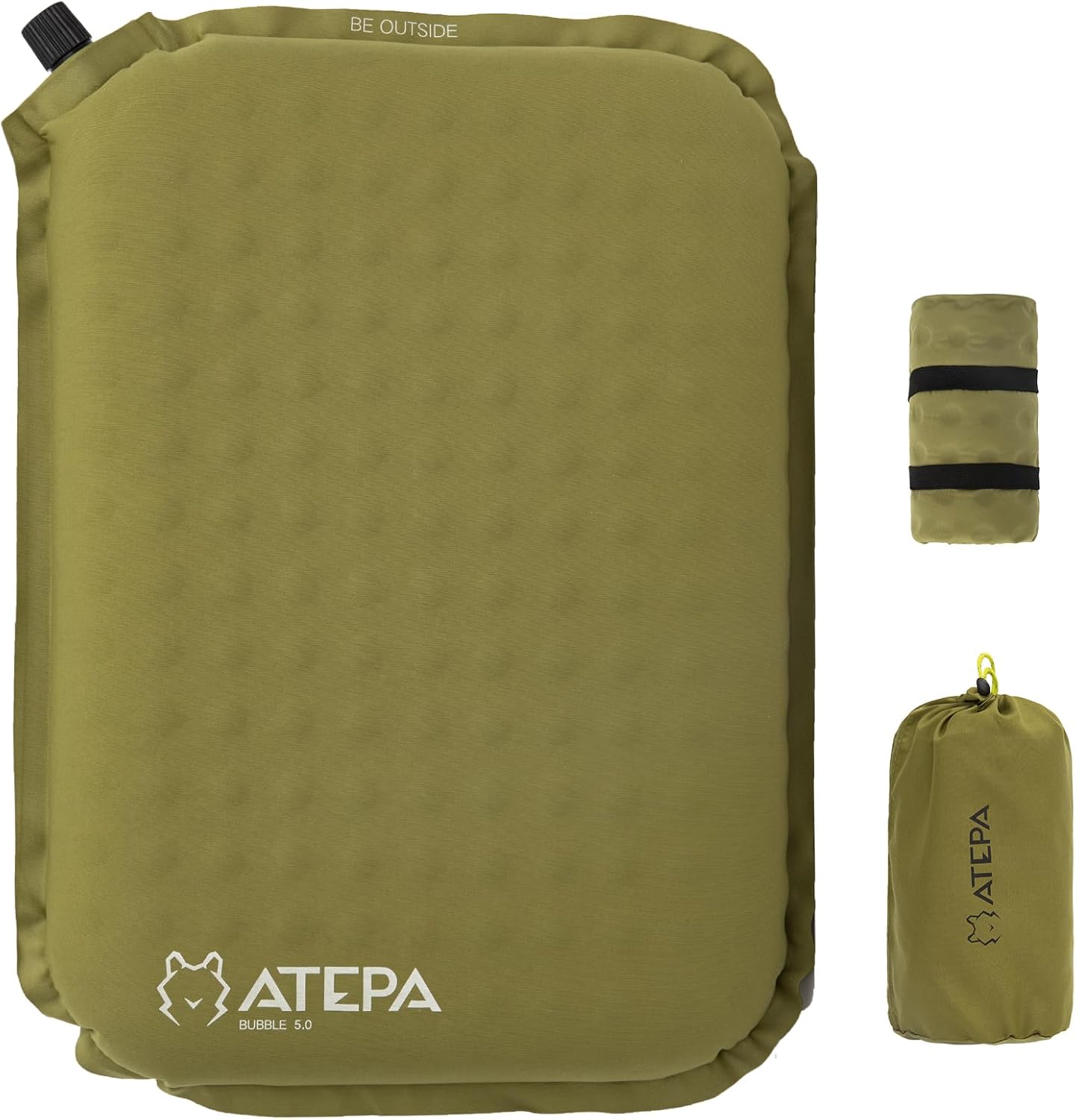 ATEPA Inflatable Stadium Seat Cushion, Self-Inflating Memory Foam Stadium Seats Bleacher Seat Chair Cushion Pad for Airplane Travel Backpacking Sports Events AeroLite 1 Pack Olive