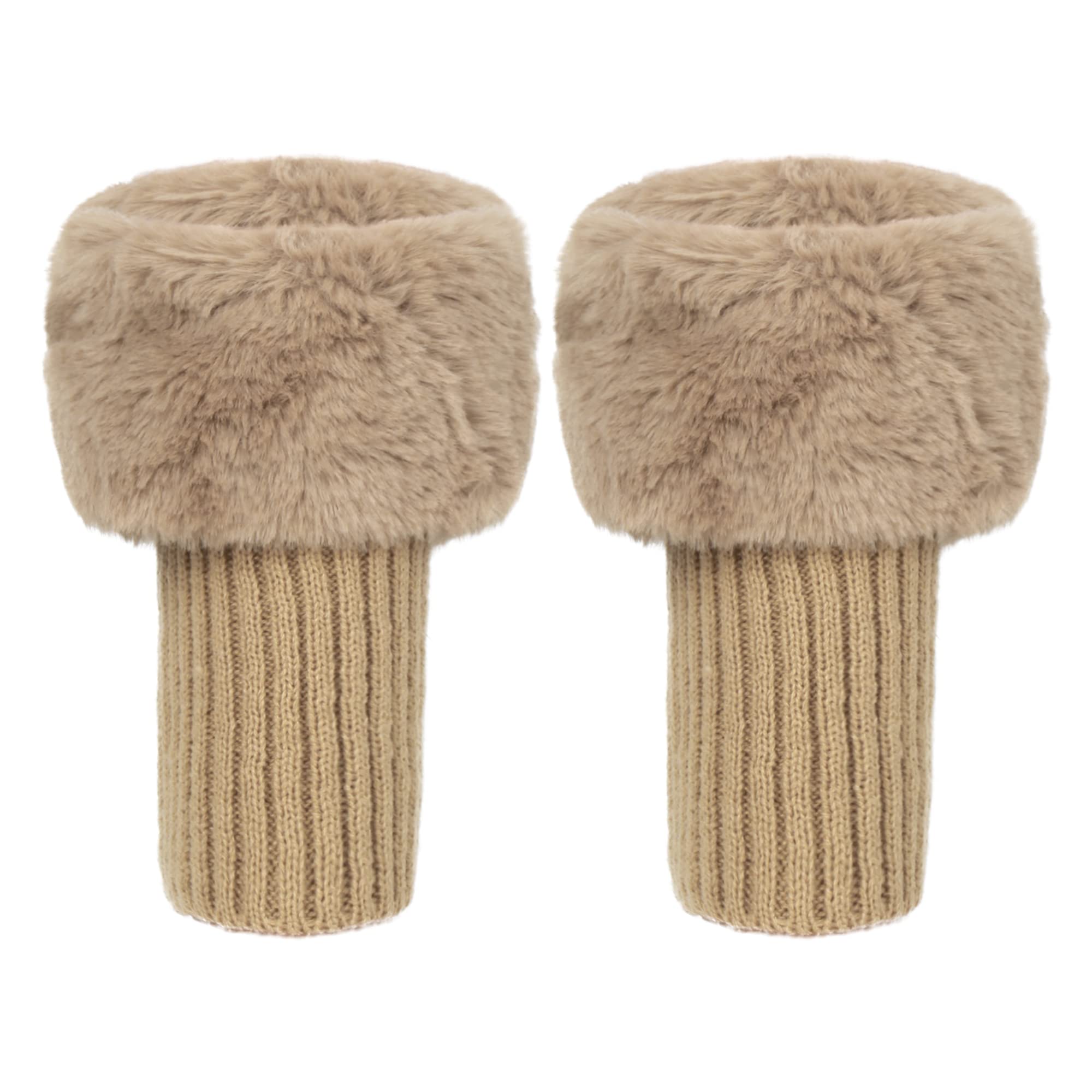 La Huate Women's Dark Khaki Faux Fur Boot Cuff Socks Soft Knitted Leg Warmers Stretchy Boot Toppers, Khaki