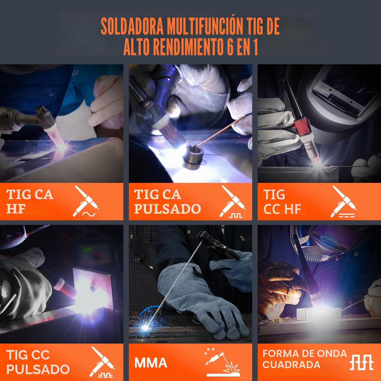 HITBOX Soldadora TIG 6 en 1 AC/DC, 200 A, Función Pulsada, Tecnología Inversor IGBT, Control Digital 2T/4T, Nueva Versión para Aluminio, Acero Inoxidable y Acero (HBT250P AC/DC)
