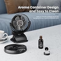 Vista 5 de LEMOISTAR Ventilador de cochecito con pilas AA, ventiladores de clip alimentados por USB, 4 velocidades, diseño único de aroma, personal inalámbrico