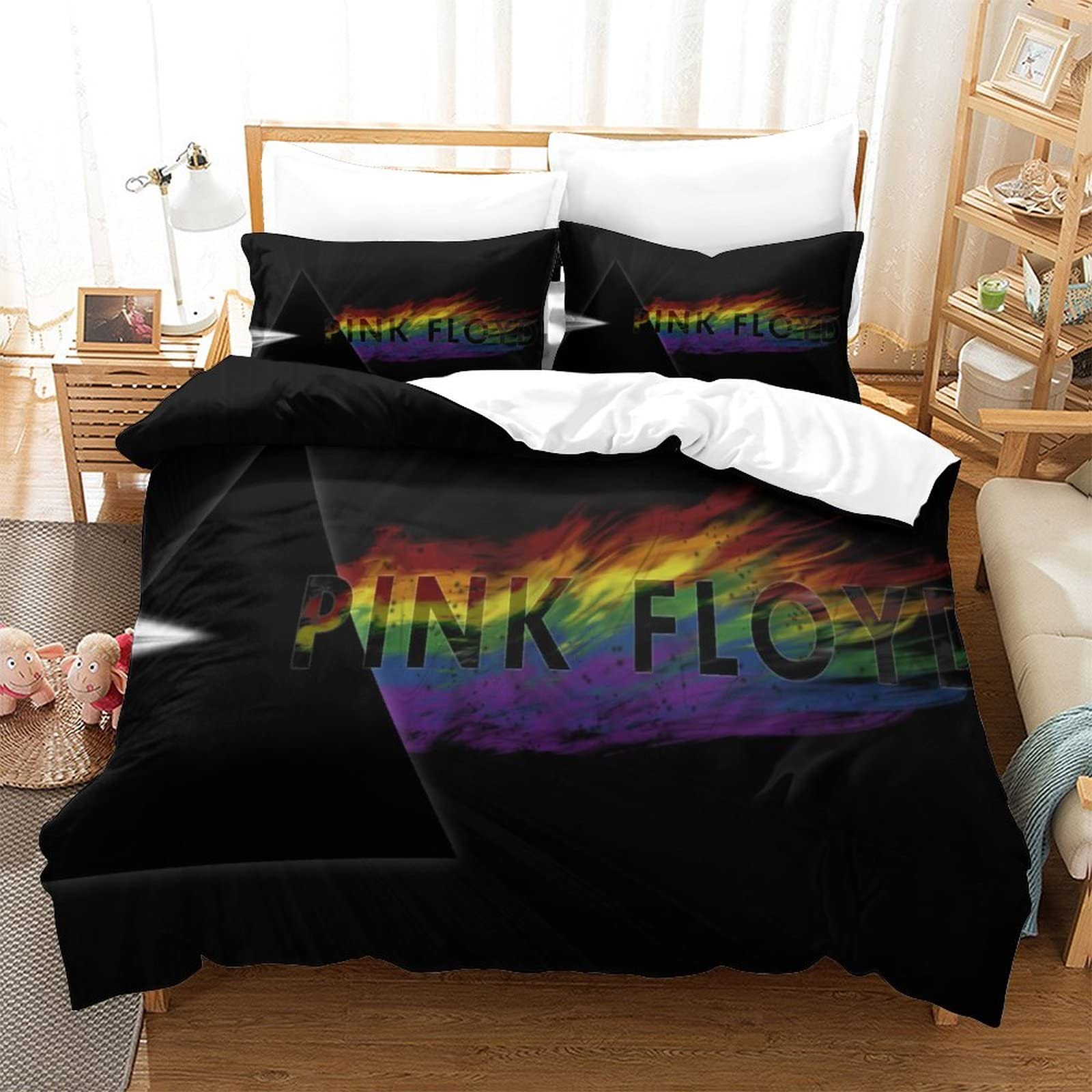 Parure De Lit 3 Pièces Pink Floyd - Housse De Couette 200x200 Cm + 2 Taies, Impression 3D Groupe Rock, Microfibre - 13