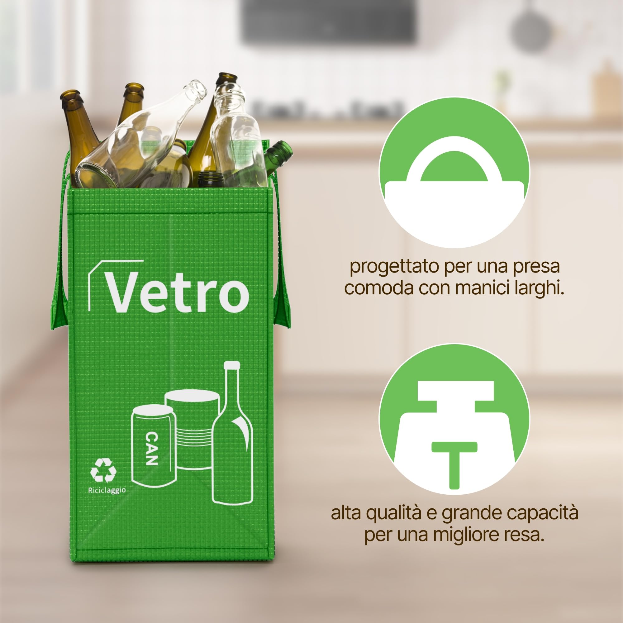 Opret Borse Raccolta Differenziata 30L, 3 Contenitori Raccolta Differenziata Interno, Bidoni Differenziata da Interno per Il Riciclaggio di Carta, Plastica e Vetro
