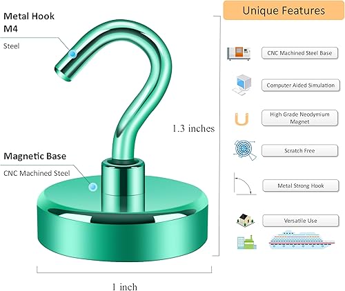 Vista 139 de NEOSMUK - Ganchos magnéticos de alta resistencia con imanes extrafuertes para colgar en refrigerador, crucero, cabinas o parrilla, color blanco