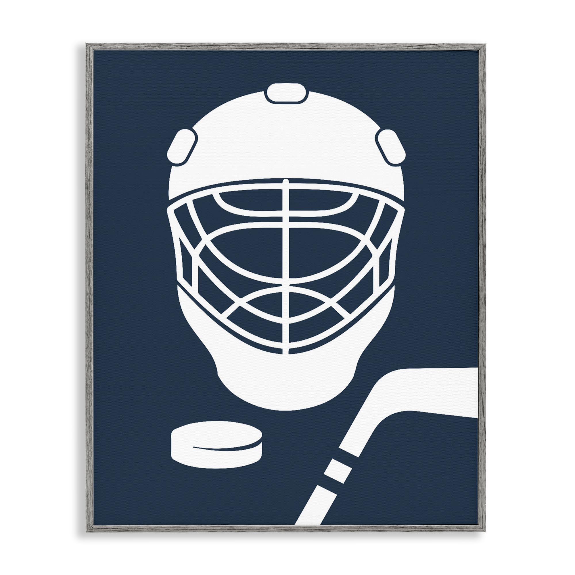 Stupell Industries Farmhouse Gray (Textured) 'Hockey Mask Blue & White'| Framed Giclee Art