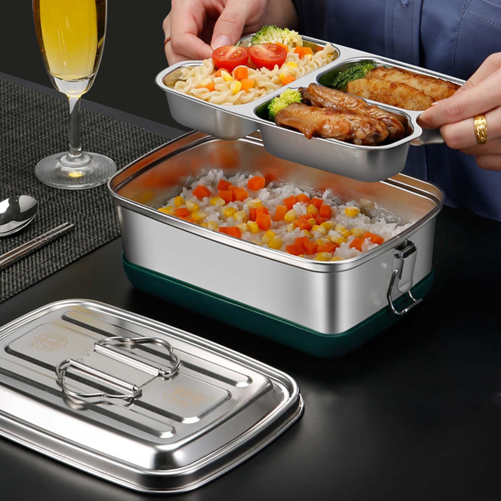 Set De Boites Alimentaires En Acier Inoxydable, Couvercle Hermétique à 4-clic EB