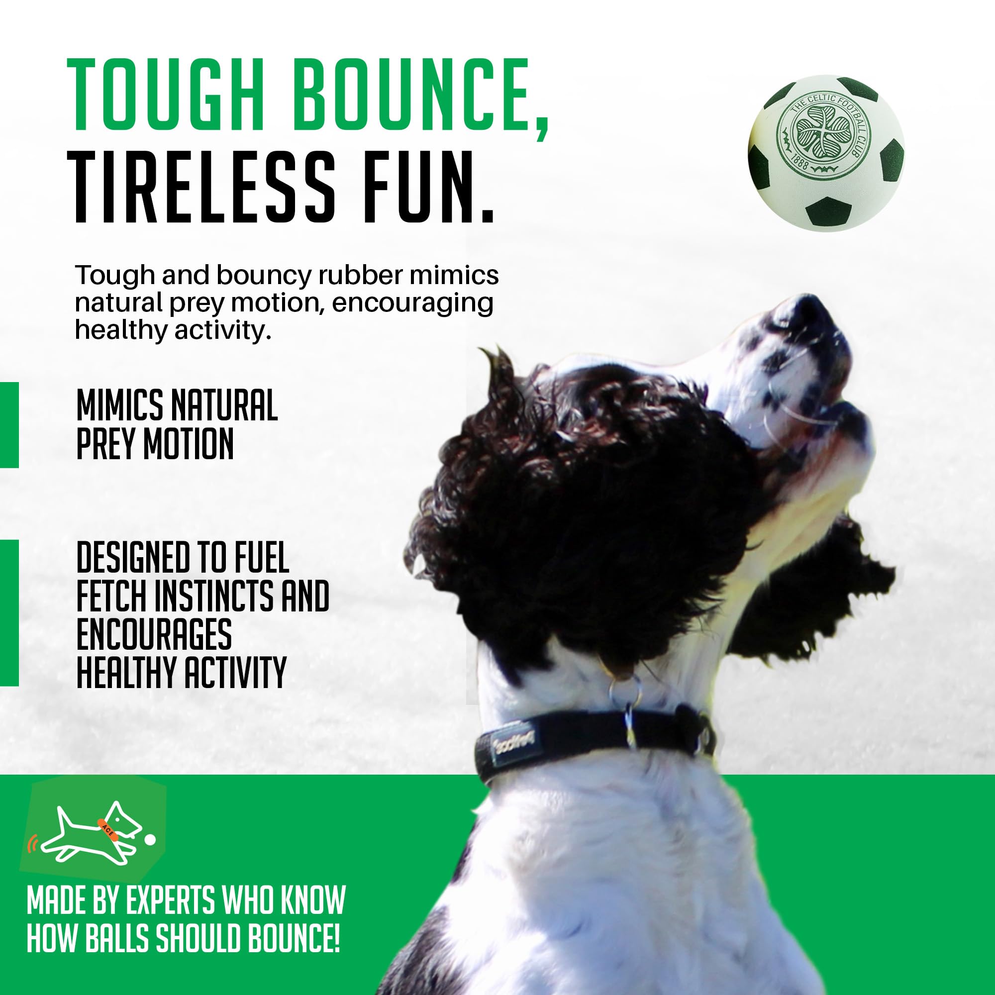 SPORTSPET x Celtic Tough Bounce Dog Balls, Green, White, 65mm - Image 4