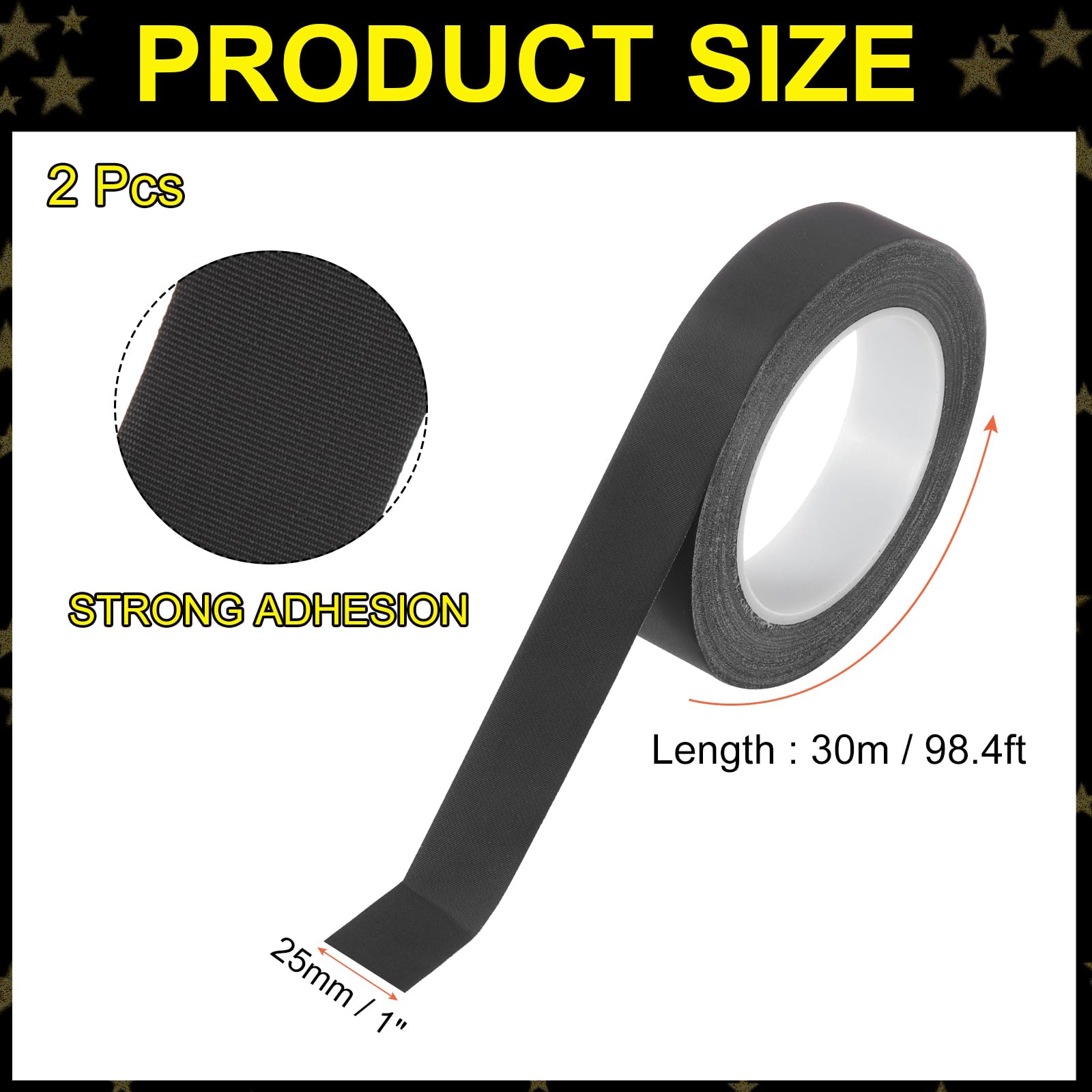 MECCANIXITY Nastro adesivo isolante in tessuto acetato, 2,5 cm x 29,9 m, nero, resistente al calore, nastro in tessuto per riparazione di cablaggi elettrici e chitarre, 2 pezzi