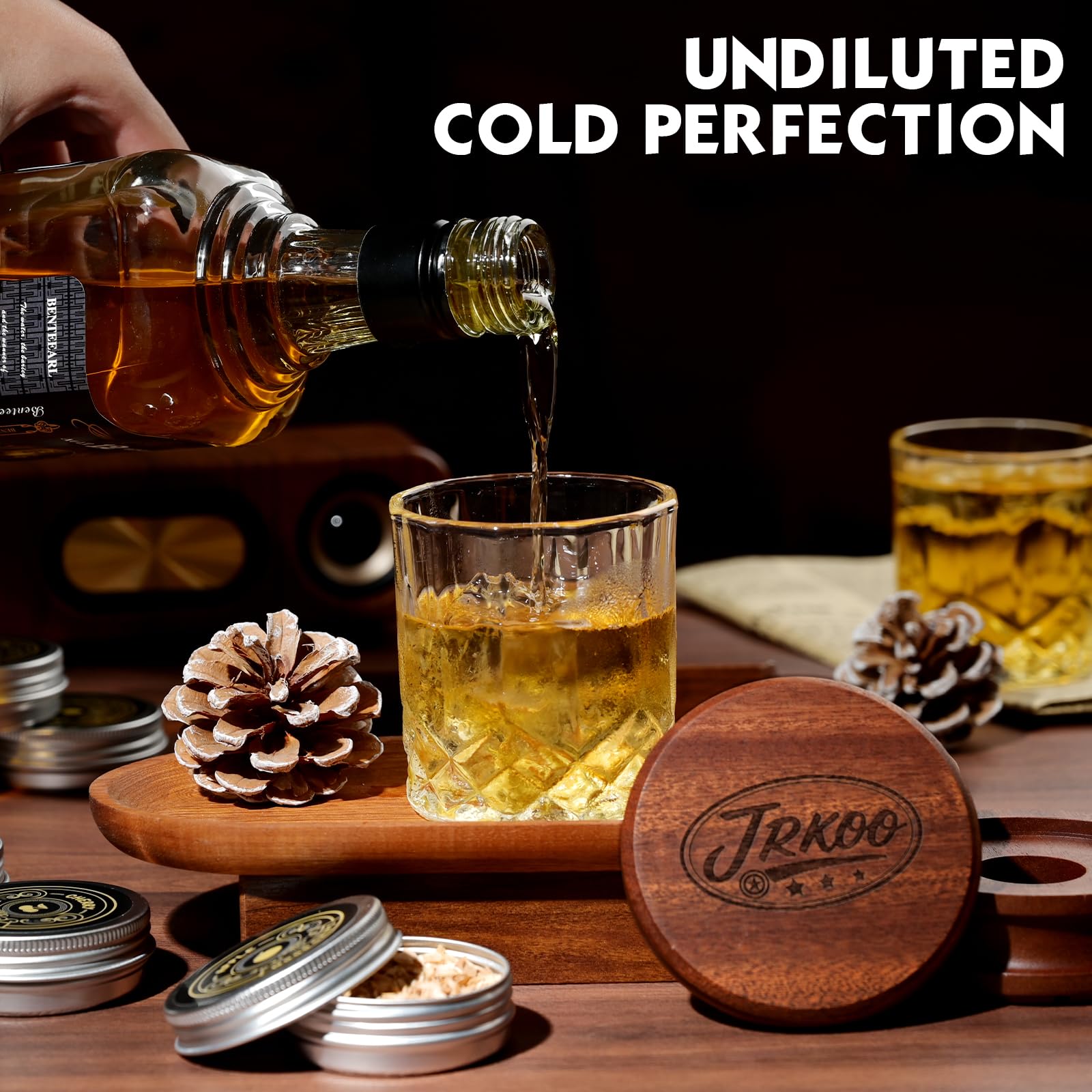 Whiskey Smoker Kit With Torch - 8 Wood Chip Flavors, 2 Glasses & Ice Molds - Cocktail Infuser Gift Set For Men, Dad