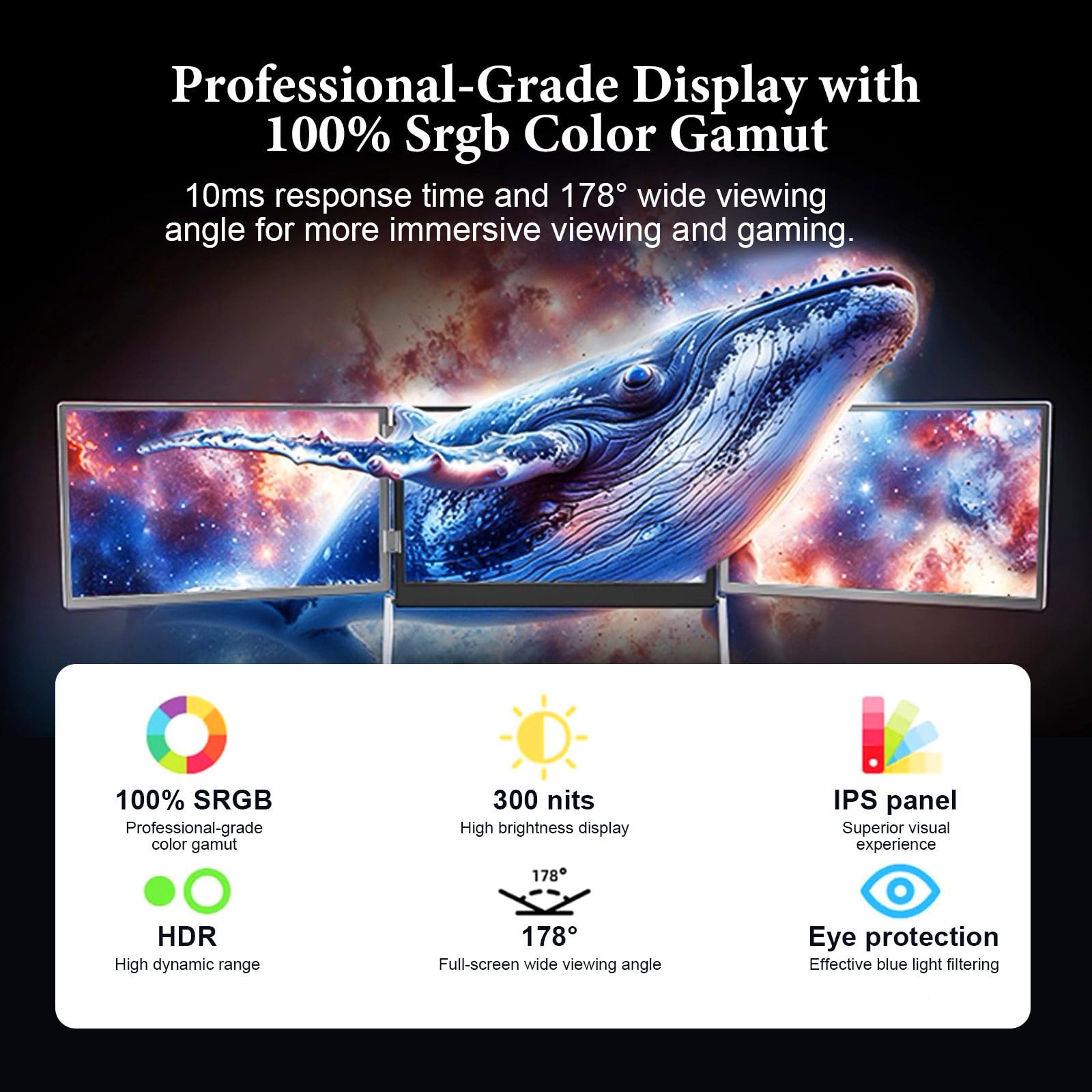 Monitor Portatile Da Viaggio 15,6", Estensione per Schermo Portatile, Monitor Hdr Ips Portatile, Display Aggiuntivo Laptop per Smart Working E Ufficio
