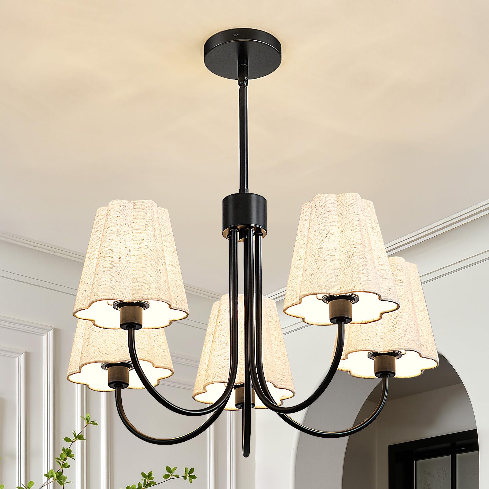 Photo 1 of RUIYEY Modern Farmhouse Chandelier - 23" 5-Light Black Fabric Shade
