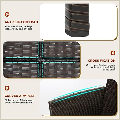 Miniatura 6 de FDW - Juego de muebles de mimbre de 4 piezas para patio juego de sillas de ratán modernas y mesa auxiliar para exteriores, resistentes a la