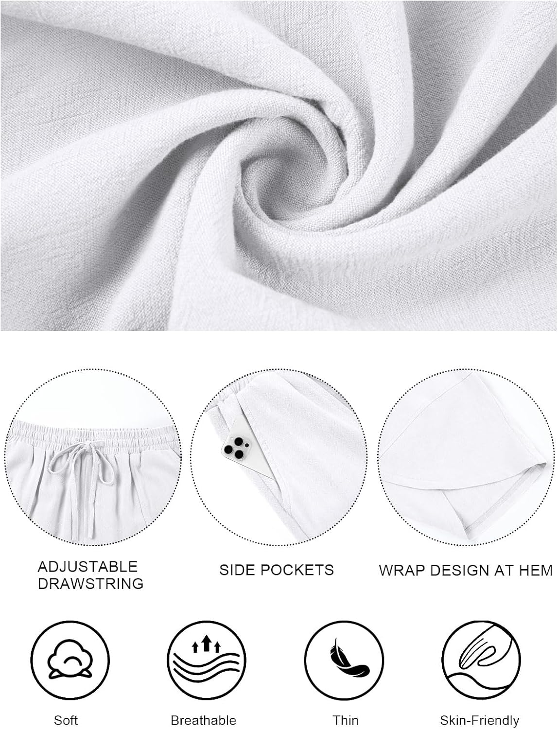 Womens Barrel Harem Linen Pants Wide Leg Pants Baggy Palazzo Drawstring Elastic Waist with Pockets Beach