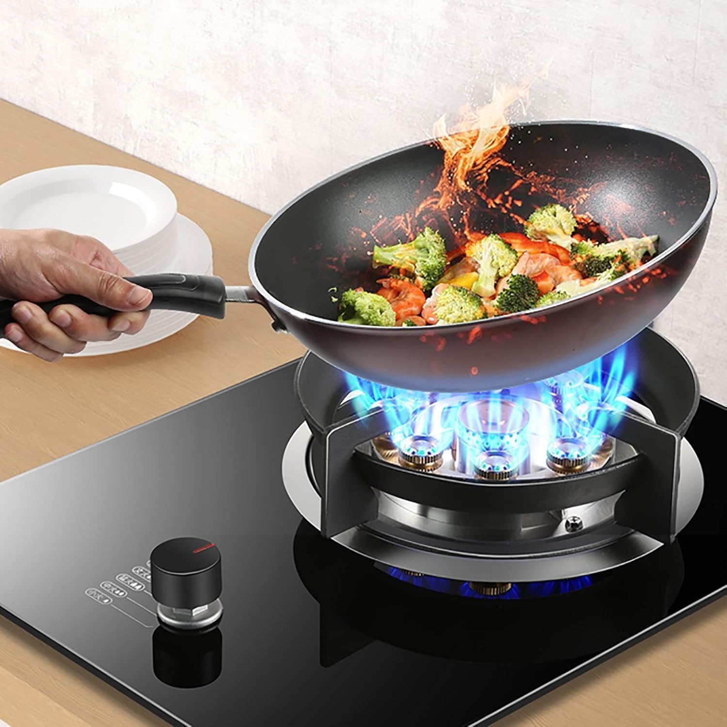 Mini Gas Stove Gas hob Built-in Gas Cooktop 5.2KW Glass Cooker Hob Black Glass Cooker with Child Knob & Flameout Protection [Energy Class A]