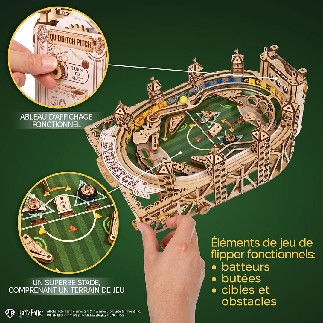 Ugears Machine Flipper Quidditch 3D Puzzle - Harry Potter Puzzles 3D en Bois pour Adultes - Kit DIY avec Flippers Fonctionnels - Kits de Modèles Mécaniques en Bois Fête des Pères - 402 Pièces