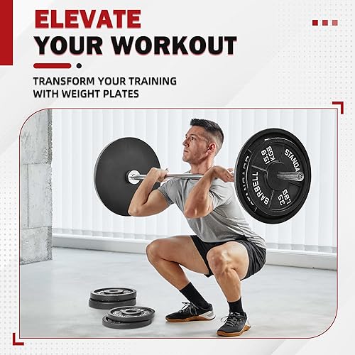 Miniatura 6 de BalanceFrom Juego de placas de peso, paquete de 9 placas de gimnasio de hierro fundido (2.5-45 libras) con agujero de 1 pulgada para gimnasio en