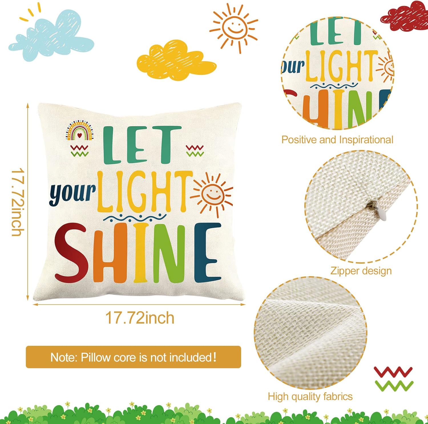 Hosuly 8 Pieces Classroom Pillows Covers 18x18 Inch Inspirational Pillow Covers Quotes Cases for Home Outdoor Reading Corner Bedroom Playroom Kindergarten Couch Floor Sofa(Lovely Style) - Image 2