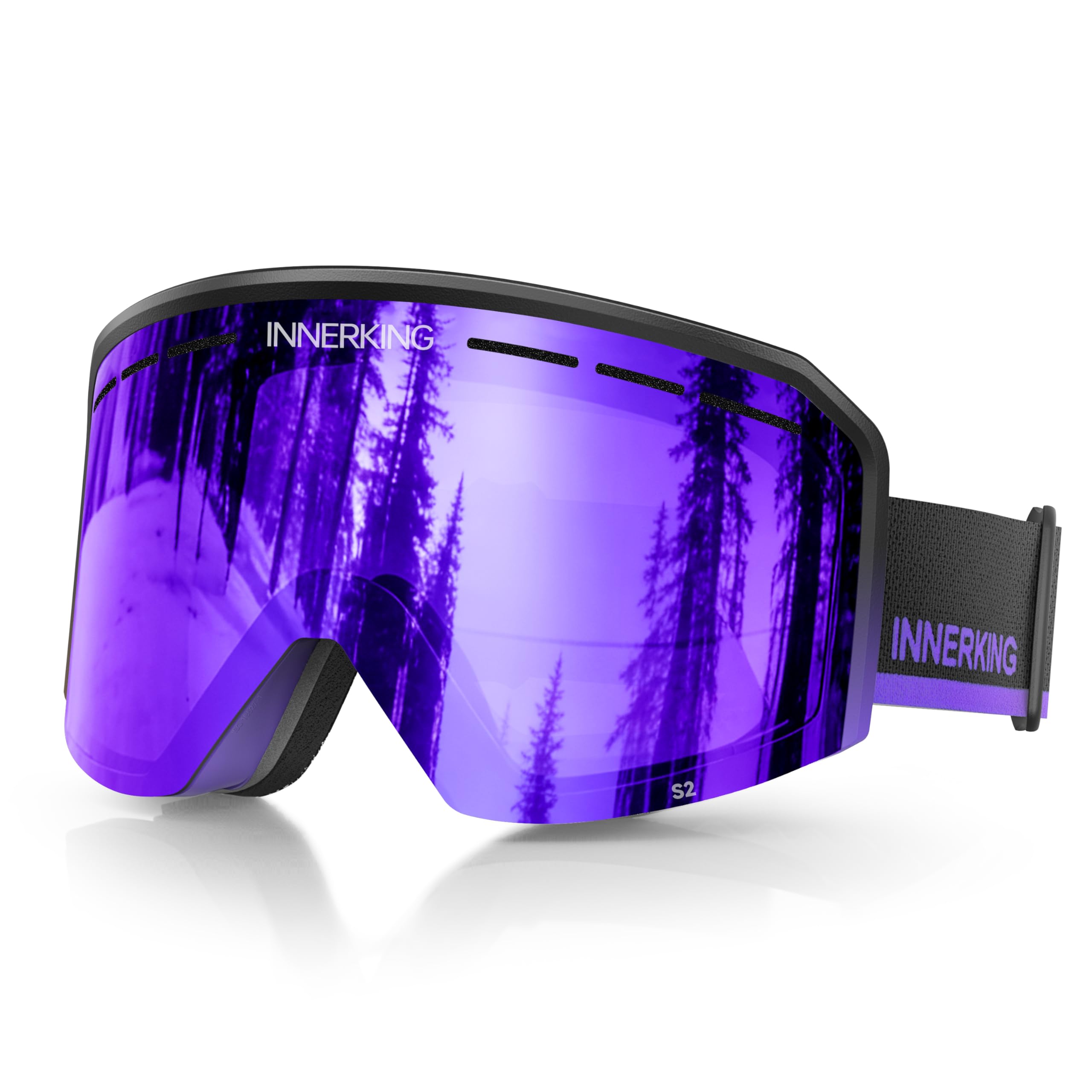 Innerking Occhiali da sci/snowboard OTG per uomini, donne e ragazzi, occhiali da neve per sport da neve, anti appannamento, protezione UV400 al 100%