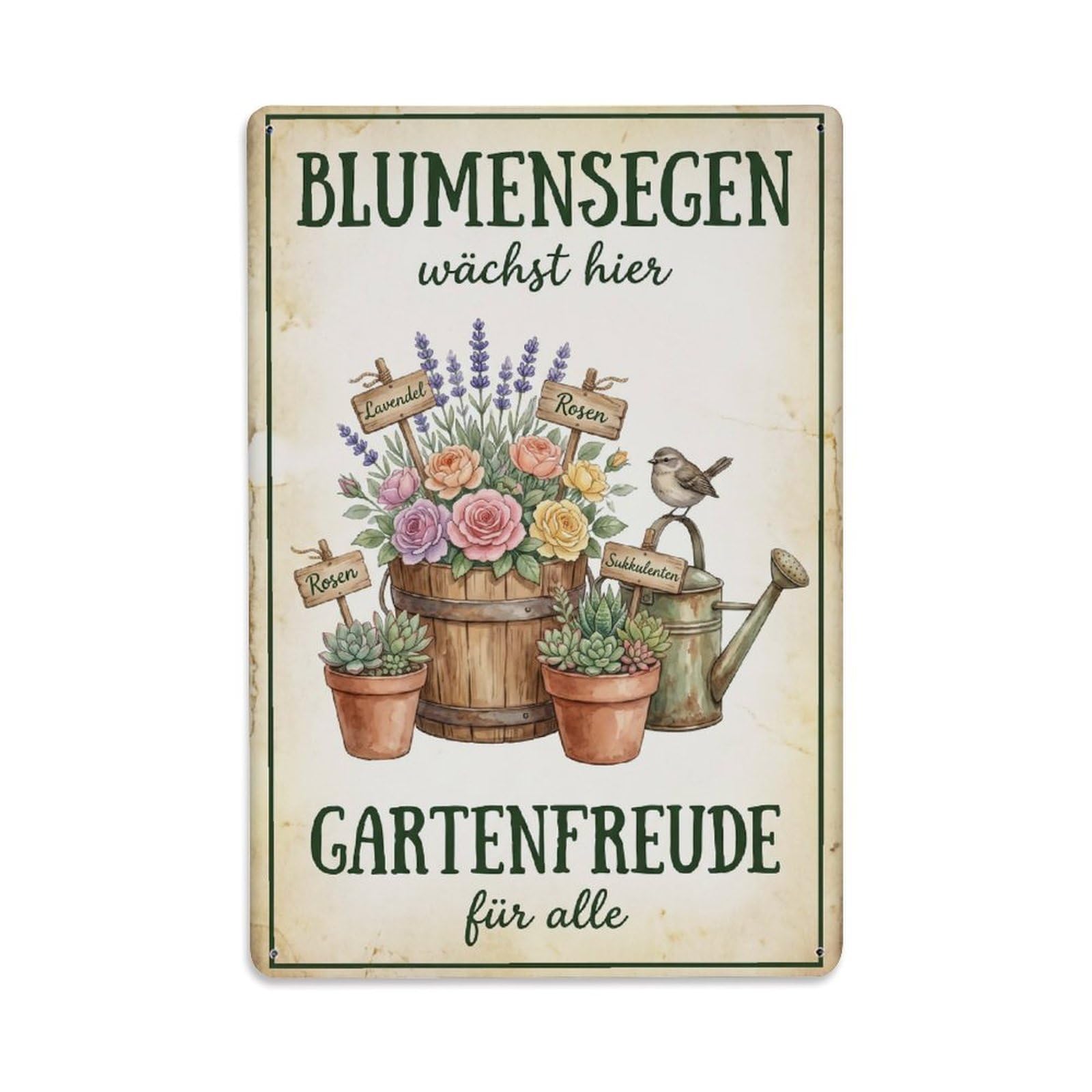 Vintage Funny Garden Flower Blessing Grows Rustic Gate Metal Tin Sign Plaque Wall Decor for Cafe, Club Bar, Office, Garden Metal Poster 8x12Inch