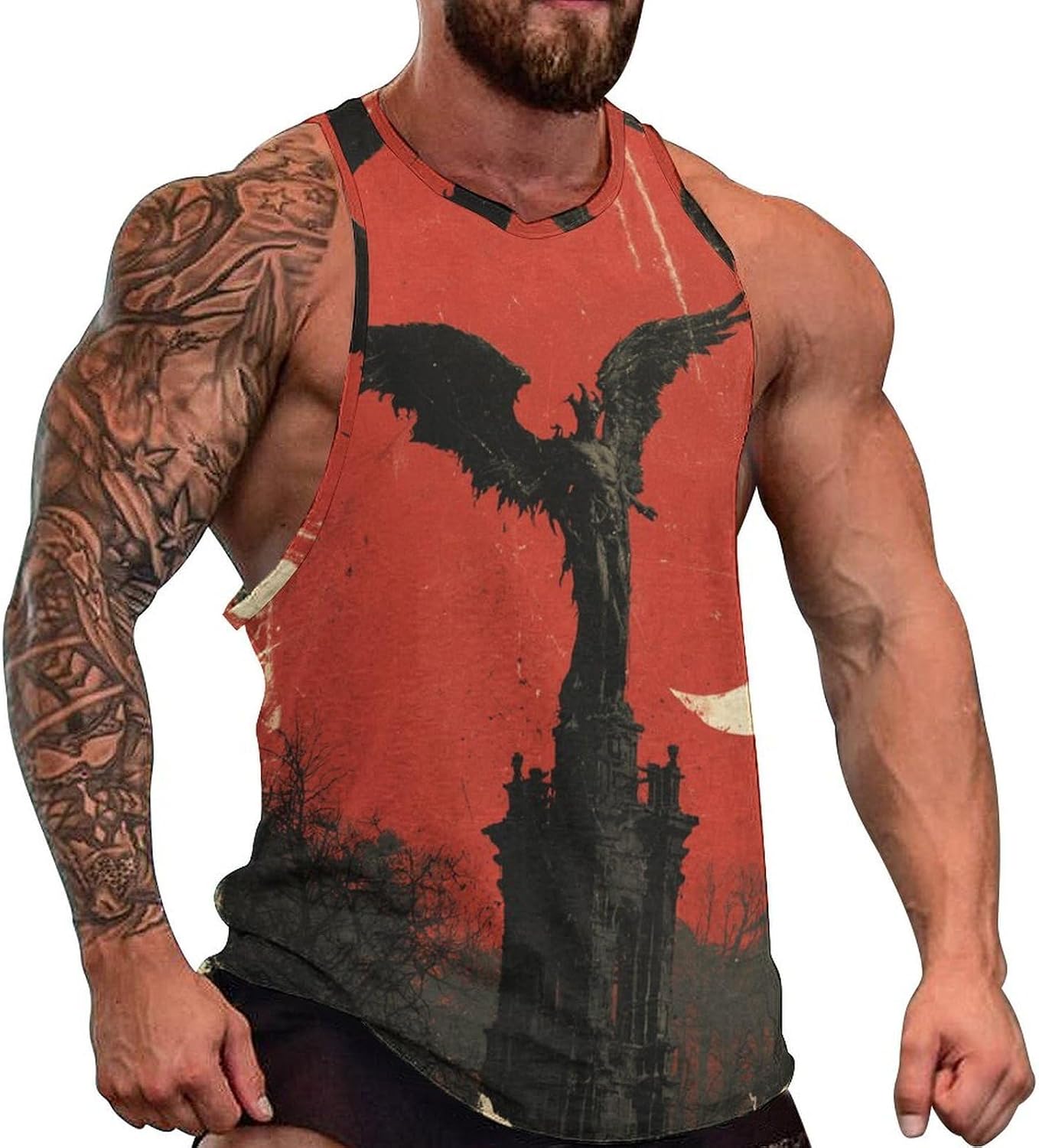 Winged Statue Men's All Over Print Muscle Tank Top Sleeveless V Neck Workout Gym Casual Sports Tee S‑5XL